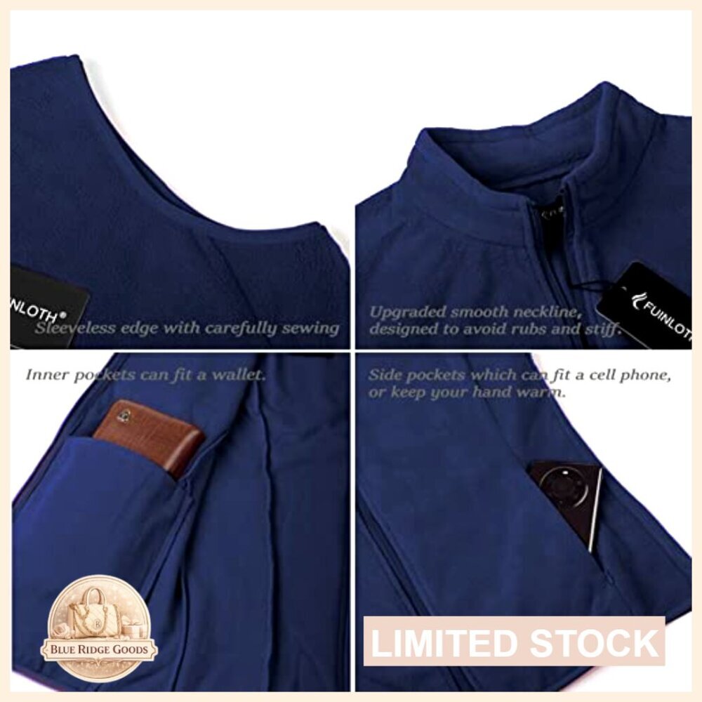 Classic Fit Fleece Vest Polar Soft Sleeveless Zip Up Pockets Layer Friendly - Picture 4 of 7